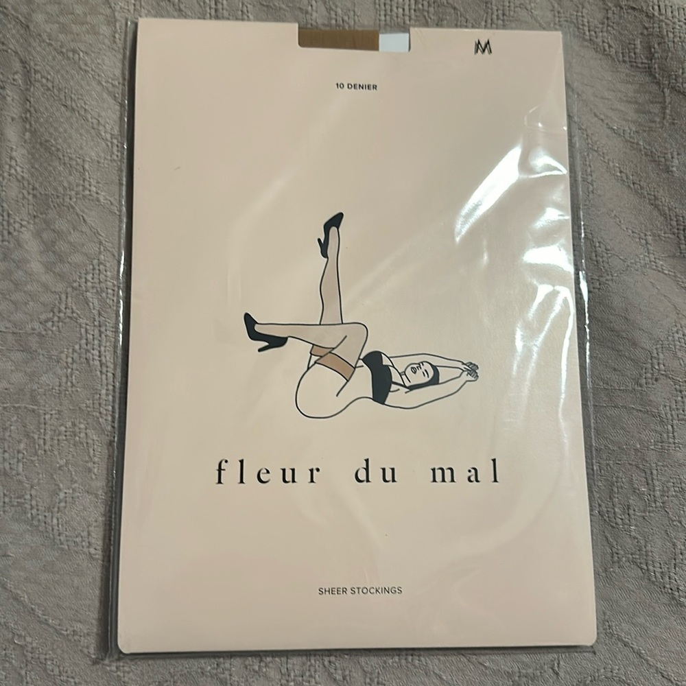 BNIB Fleur du mal Sheer Thigh High Stockings in Tan size medium